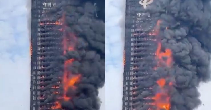 Api Marak & Asap Hitam Tebal, Bangunan Pejabat Tinggi Lebih 200 Meter Dilapor Terbakar Di China
